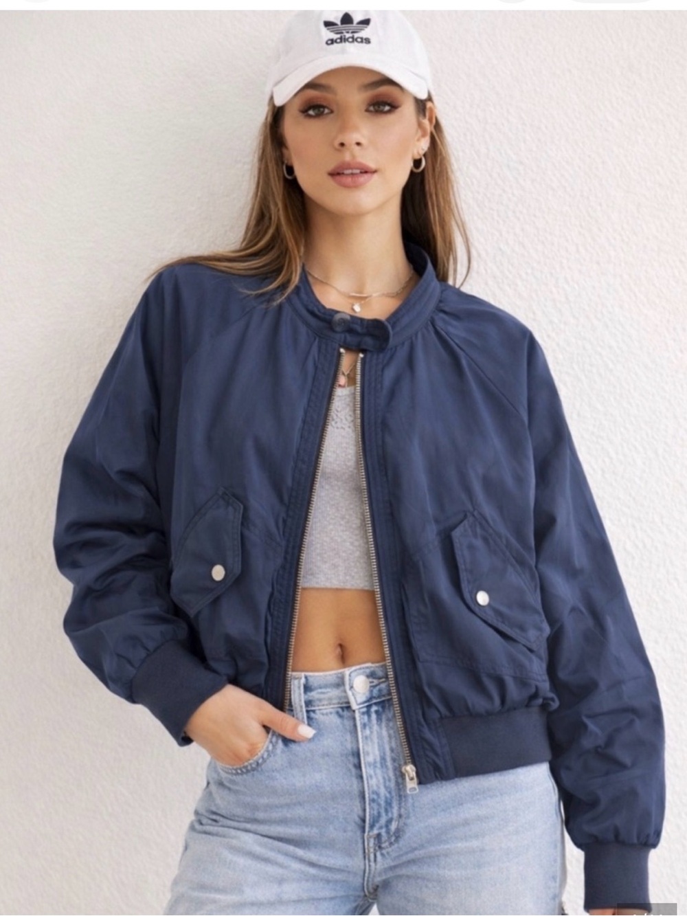 Free People Midnight Navy Blue Satin Bomber Jacket – Women's Size Small